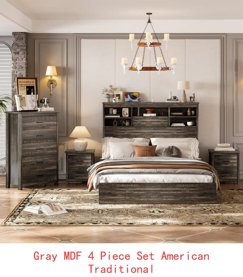 General Use 4 Piece Bedroom Set With Storage Bed Frame And Nightstands