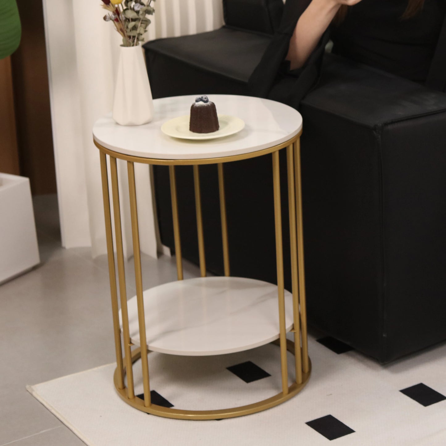 Wisfor 2 Tier Marble Round Side Table Jewelry Storage