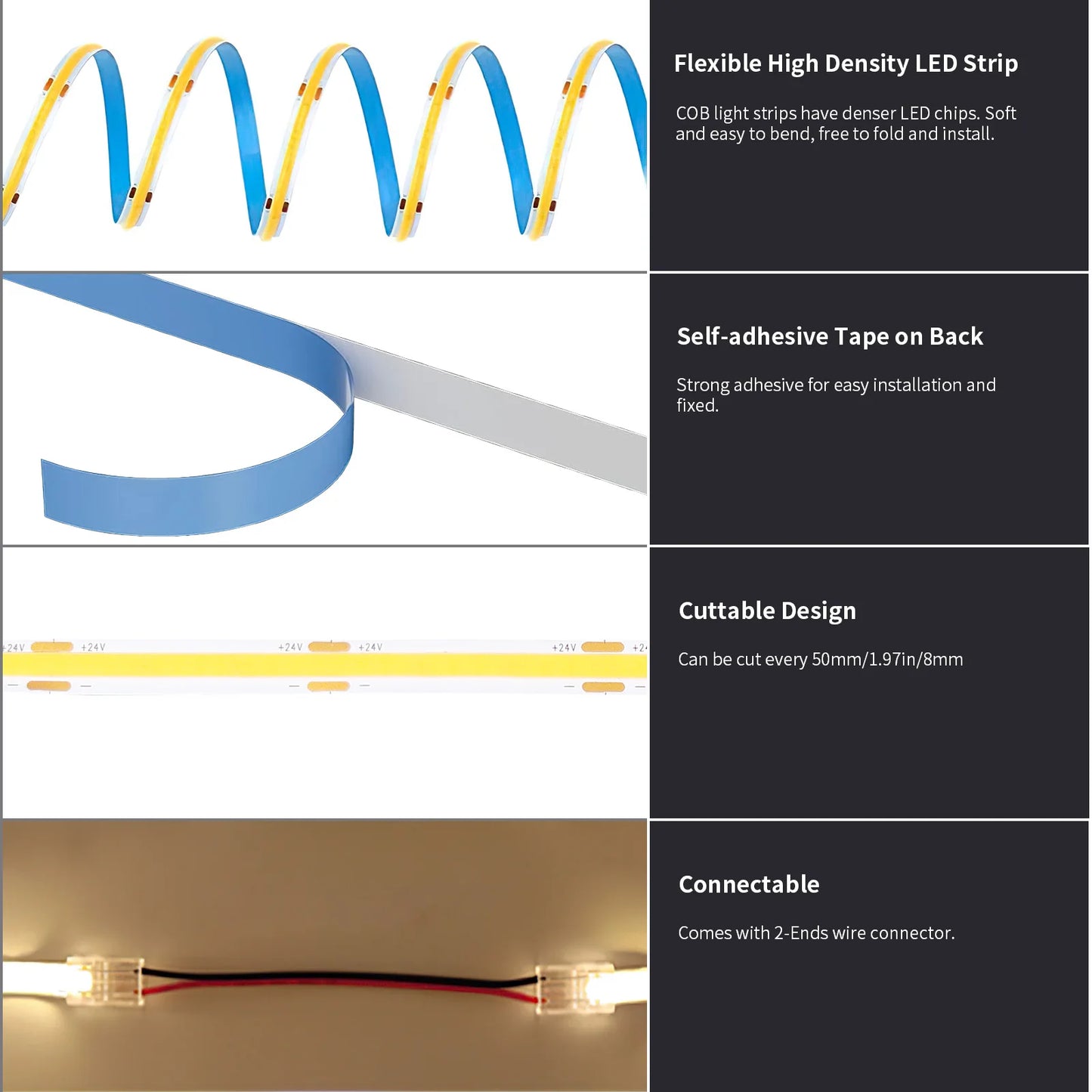 FEICAN COB LED Strip Light CRI 90 Plus With RF Remote