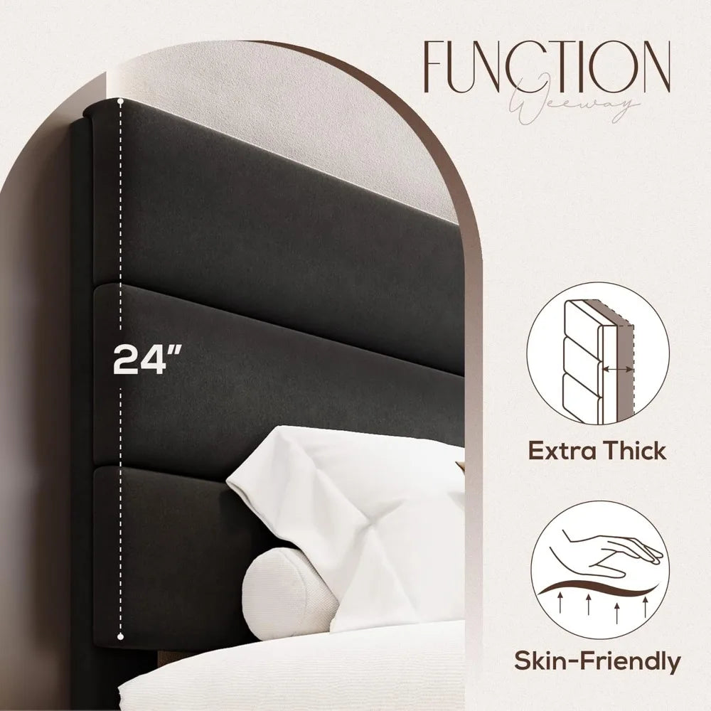 Huanzhuang Velvet Headboard Platform Bed Frame With Slats