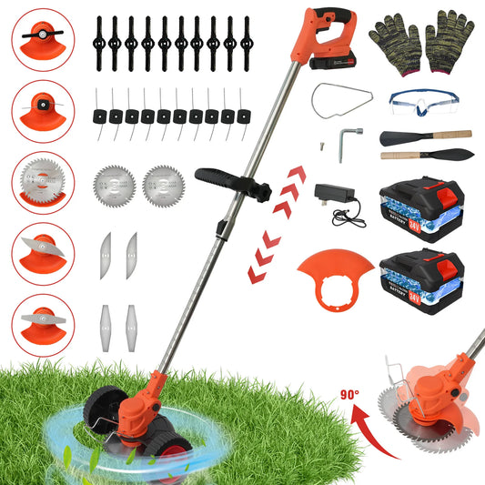 21V Cordless 3-In-1 Folding Lawn Mower Trimmer With 2x2.0Ah Batteries