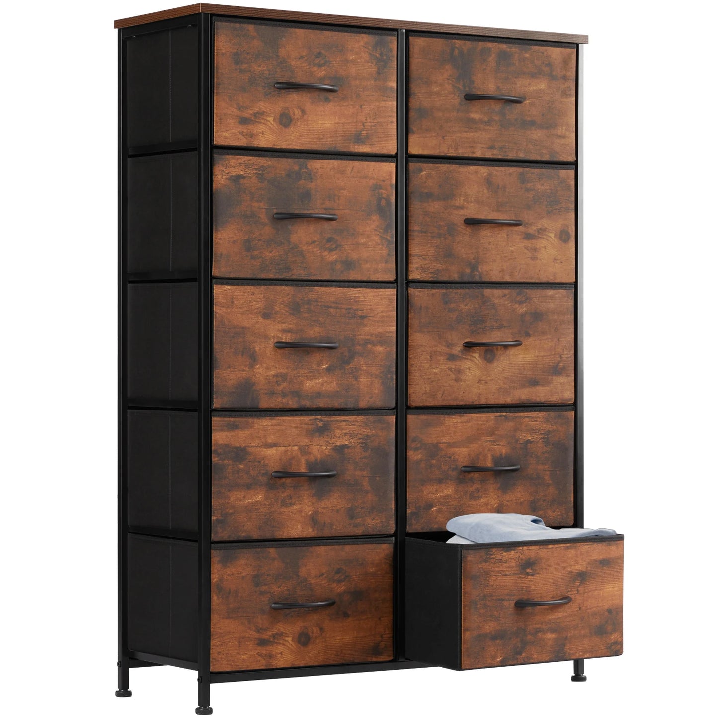 JHK Bedside Table With 10 Fabric Drawers Steel Frame Wardrobe