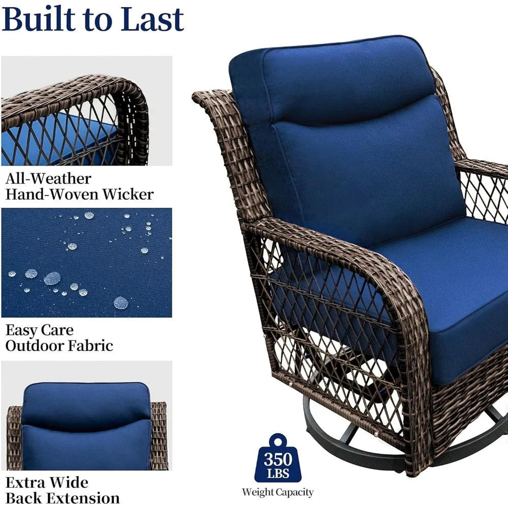 MKDK 3 Piece Wicker Swivel Chair Patio Set with Table
