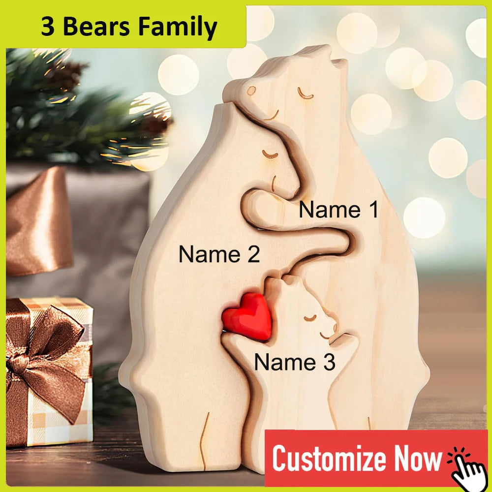 Dropshipping Bear Family Wooden Puzzle Free Engraving Name