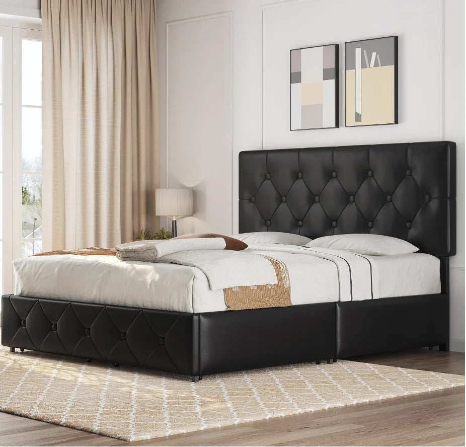 General Upholstered Bed Frame With 4 Storage Drawers