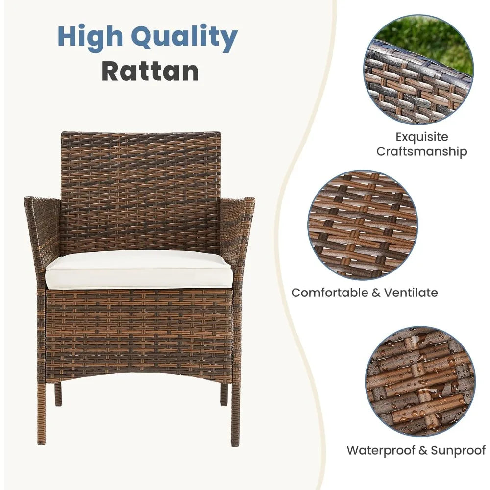 patio furniture set 4 pieces, outdoor wicker furniture with coffee table, modern rattan patio chairs conversation sets with sof