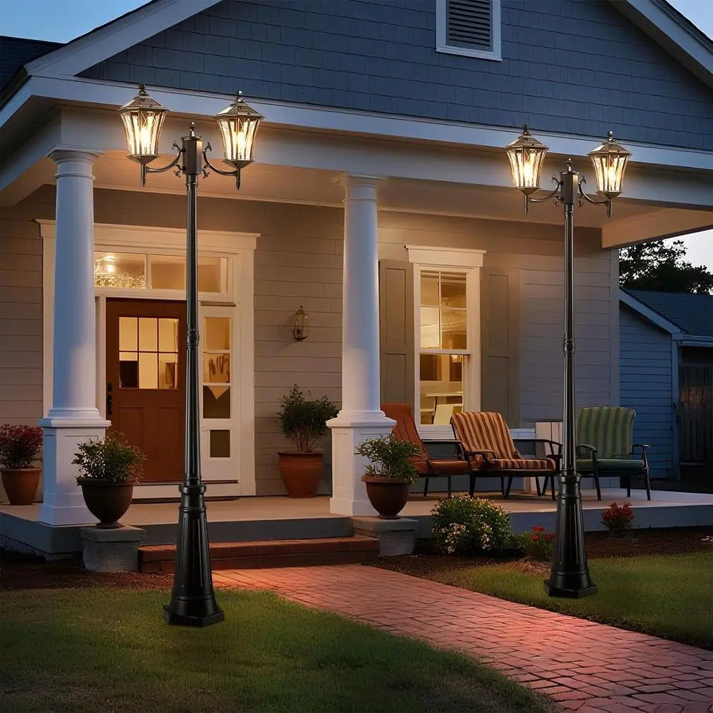 Solar Lamp Post Light 2 Head Dusk to Dawn Lighting