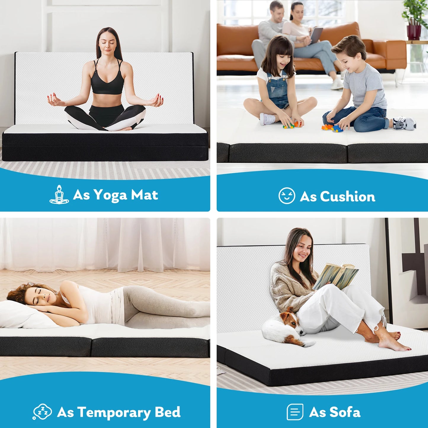 JHK Three Fold Portable Floor Bed CertiPUR US Travel Yoga