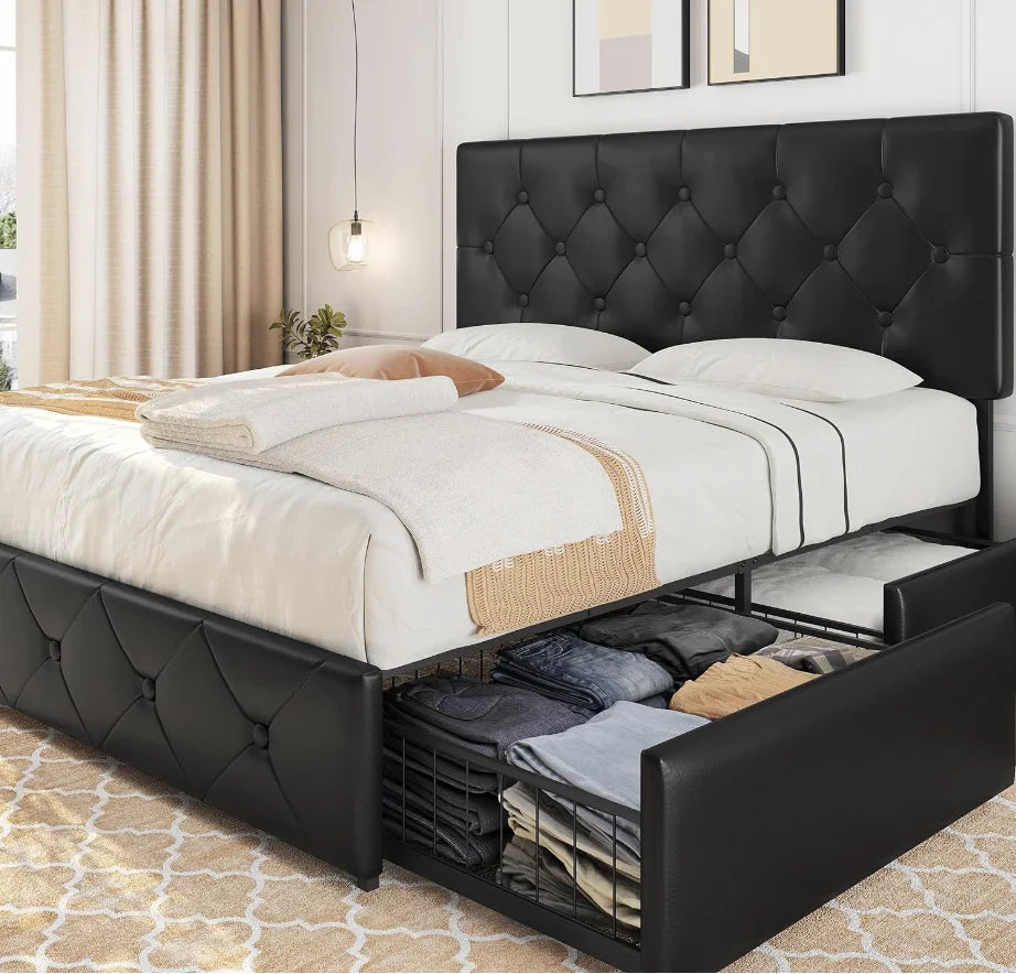 General Upholstered Bed Frame With 4 Storage Drawers