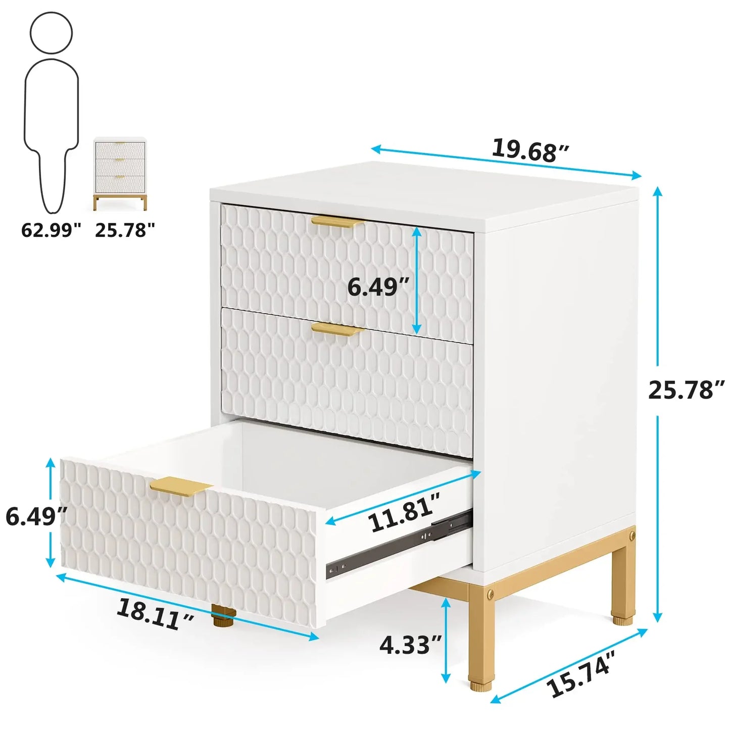 Tribesigns Modern Nightstand With 3 Drawers Bedroom Storage