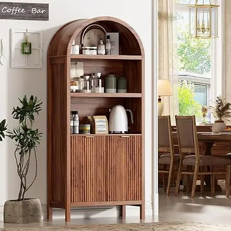 71" Tall Arched Kitchen Pantry,Modern Fluted Wood Storage Cabinet with Doors,Adjustable Shelves,Organizer, Versatile Cupboard fo
