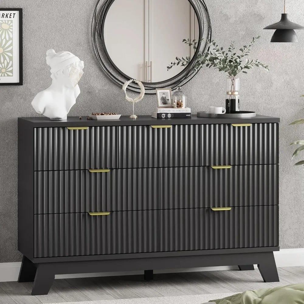 Fluted Dresser With Drawers Modern Wood Chest TV Stand