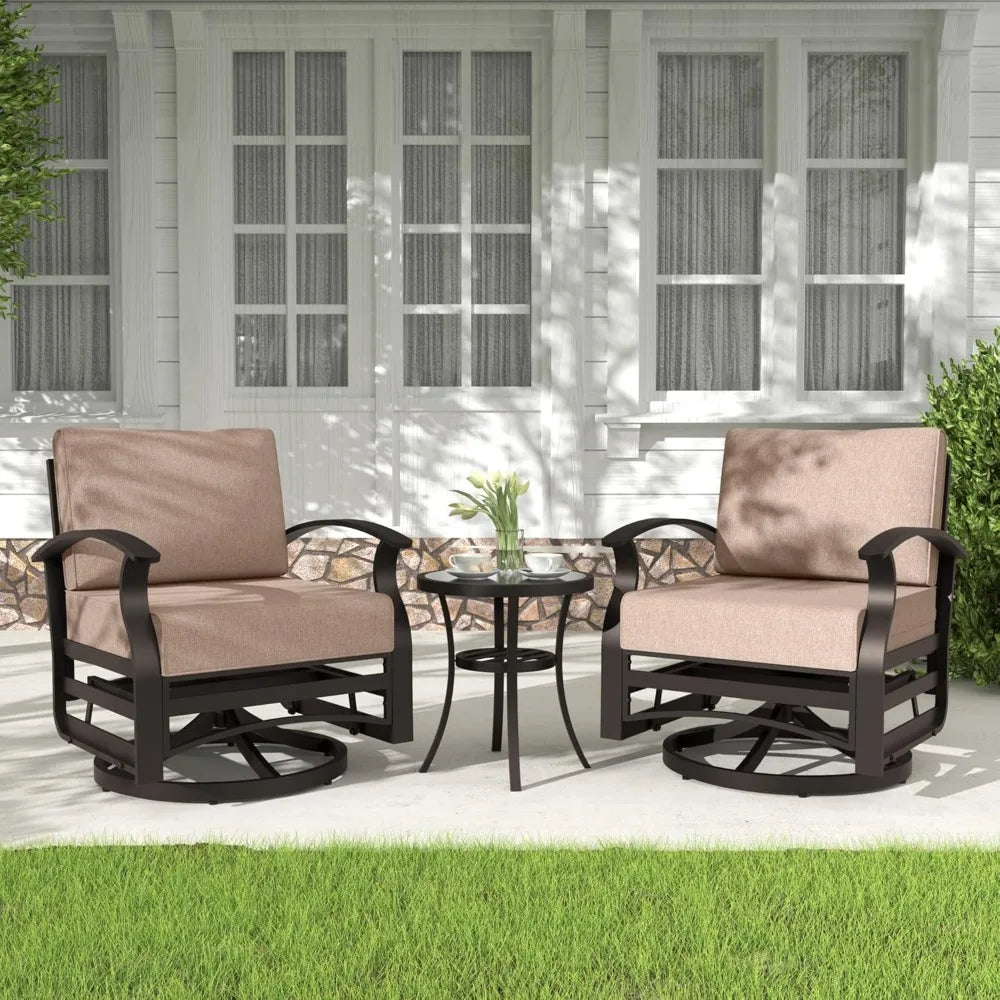 Outdoor Aluminum 3 Piece Patio Set With Swivel Rockers