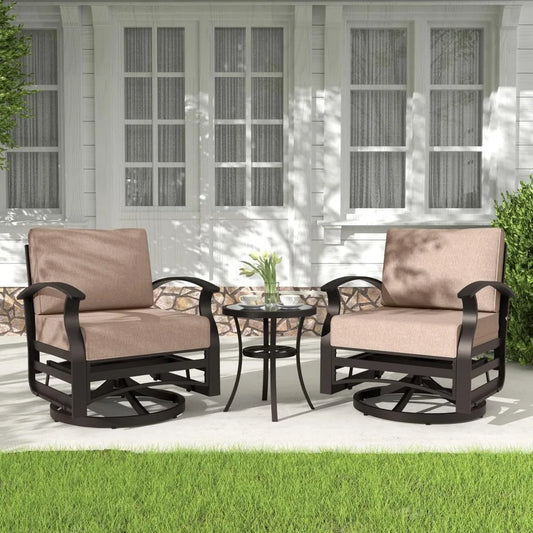 Outdoor Aluminum 3 Piece Patio Set With Swivel Rockers