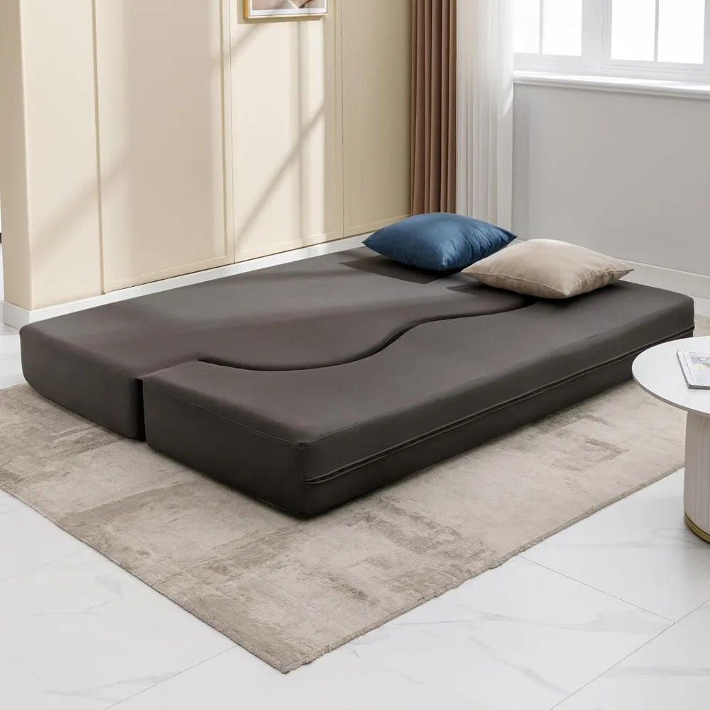 Queen Size Folding Sofa Bed, Futon Sofa Couch with Faux Leather, Convertible Sofá Sleeper Bed with Memory Foam, Foldable