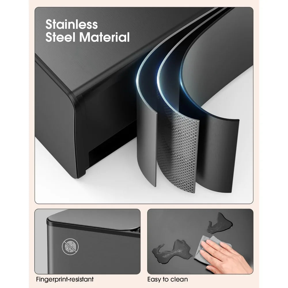 Trash Can, 2 x 10.5 Gallon (2 x 40 L) Garbage Can for Kitchen Dual Compartment Recycling Kitchen Step Trash Bin, Stainless Steel