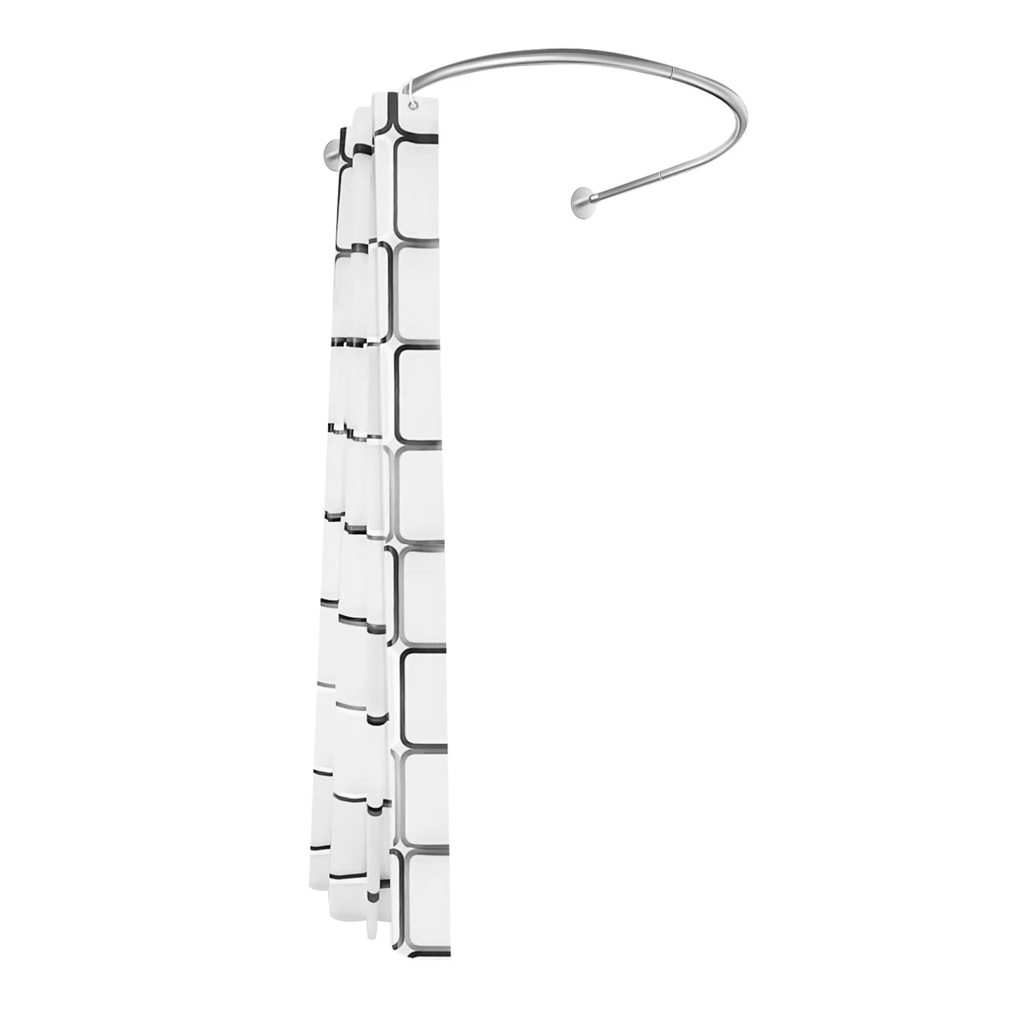 No Drilling Shower Curtain Rod L Shape with Curtain, Adjustable Rustproof Rail 0.9-1.3m/ 2.95-4.27ft, Stainless Steel
