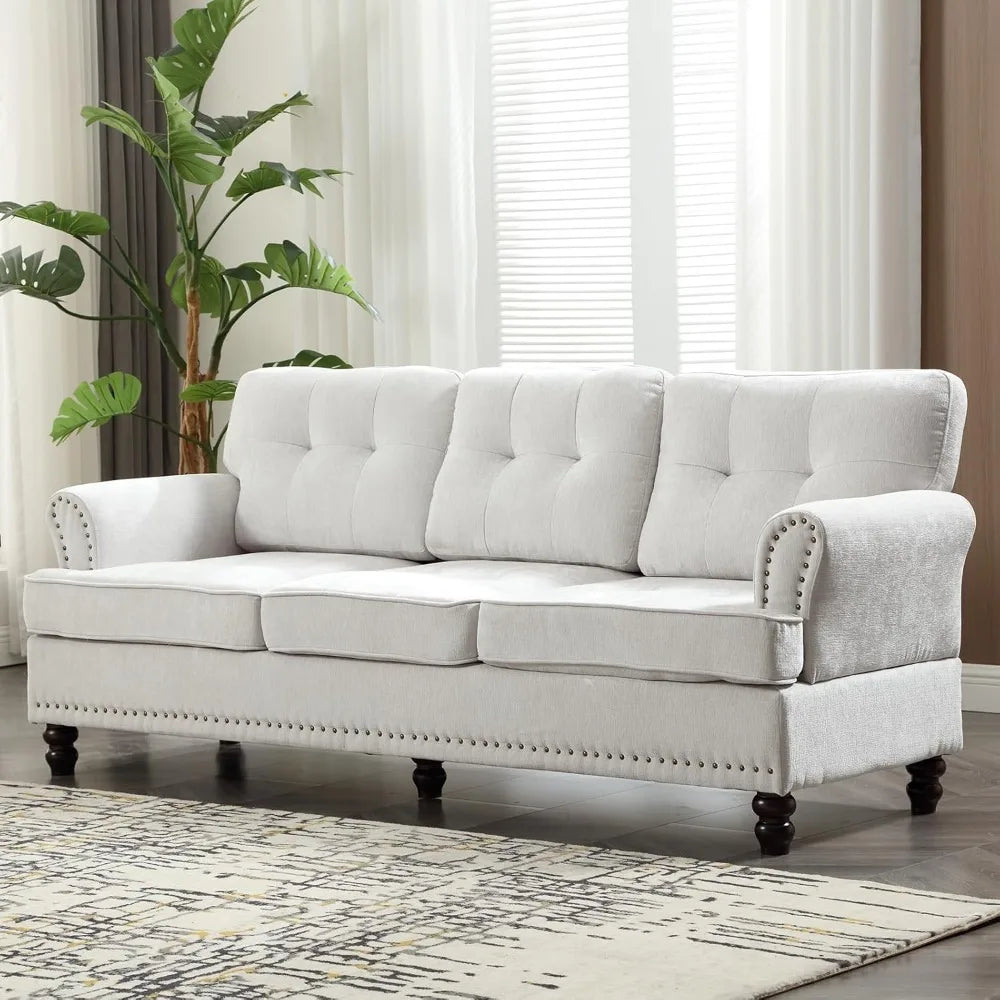 Mid Century Rivet Design Loveseat Sofa With Wooden Feet