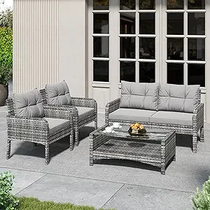 Outdoor Patio Wicker 5 Piece Set No Assembly Required