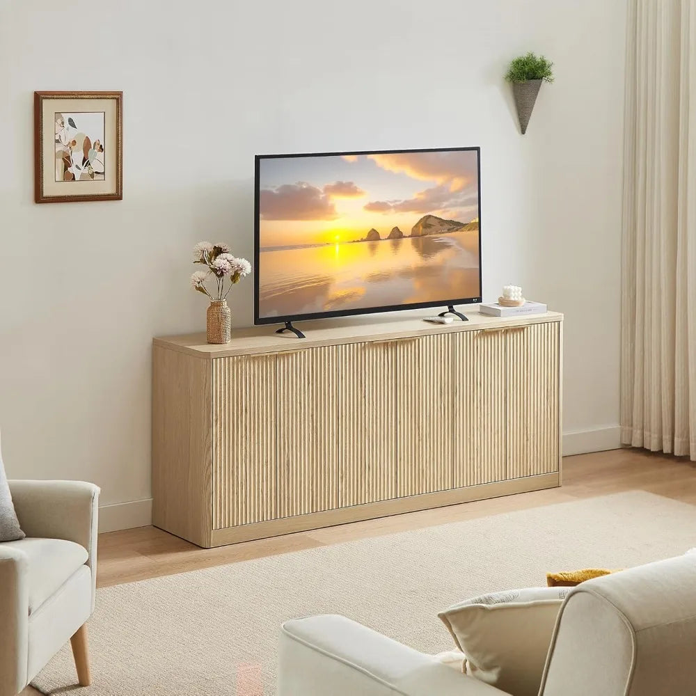 Guangbai Fluted Oak Sideboard Buffet Cabinet With Six Doors