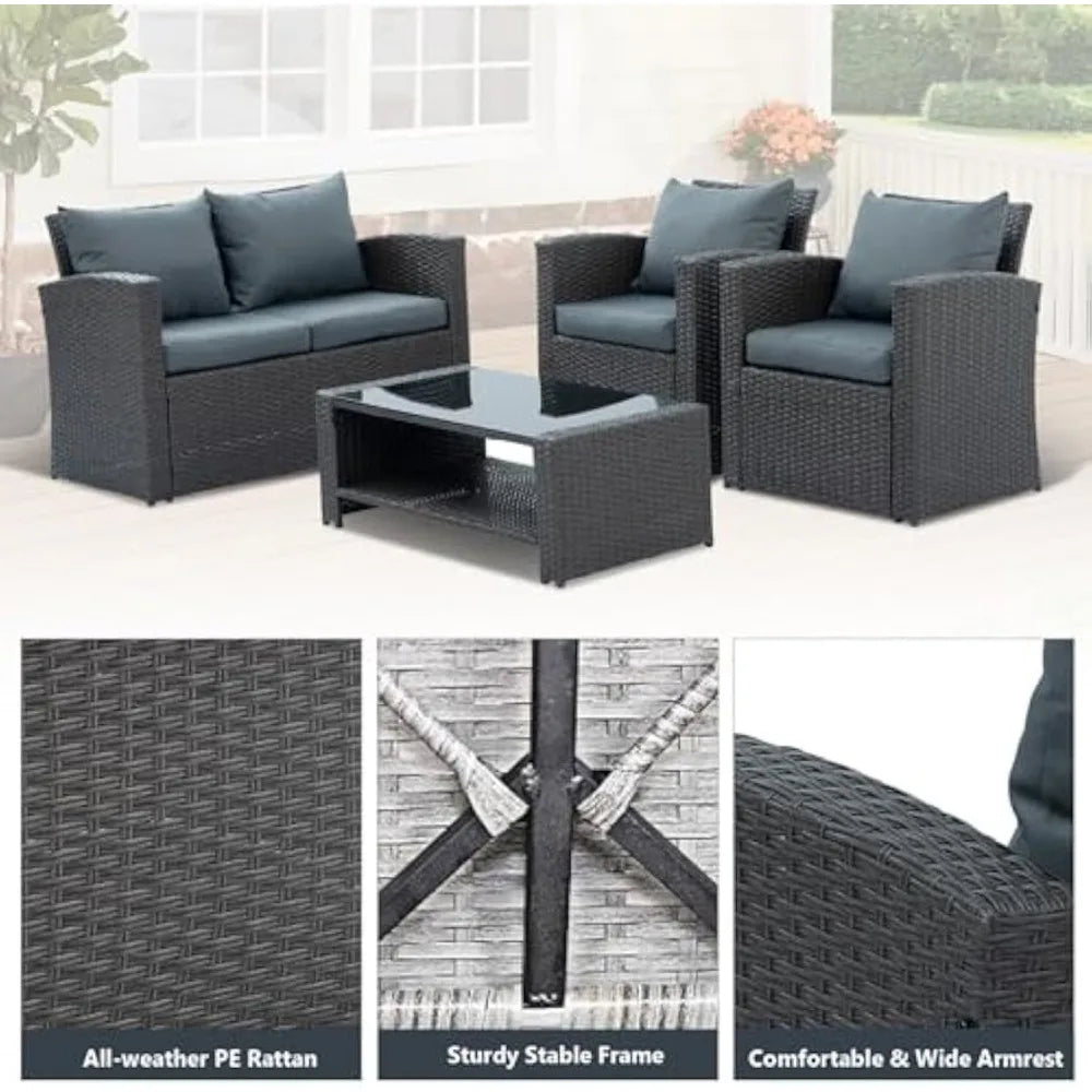 MKDKH Outdoor Patio Conversation Set Wicker Rattan Sofa