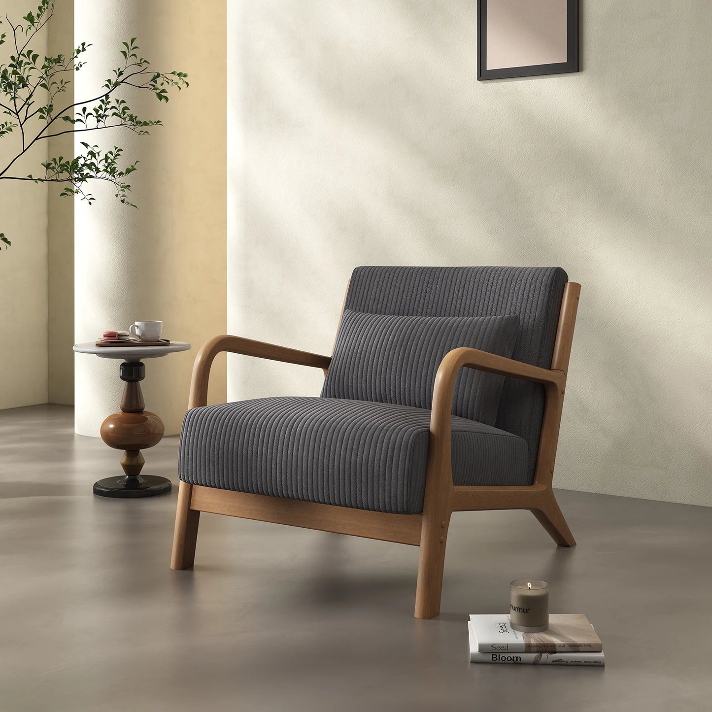 QWICover Mid Century Modern Accent Chair Fabric Armchair