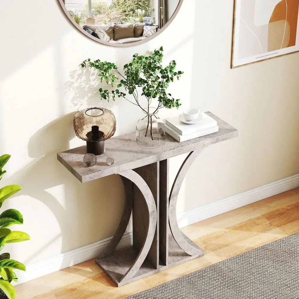 Entryway Table With Geometric Metal Frame For Living Room