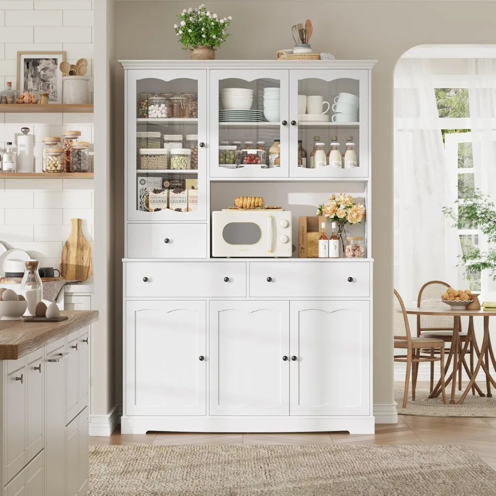 74" Pantry Cabinet with Storage, 49'' W Kitchen Pantry Storage Cabinet with Microwave Stand, Kitchen Hutch Cupboard with Drawers