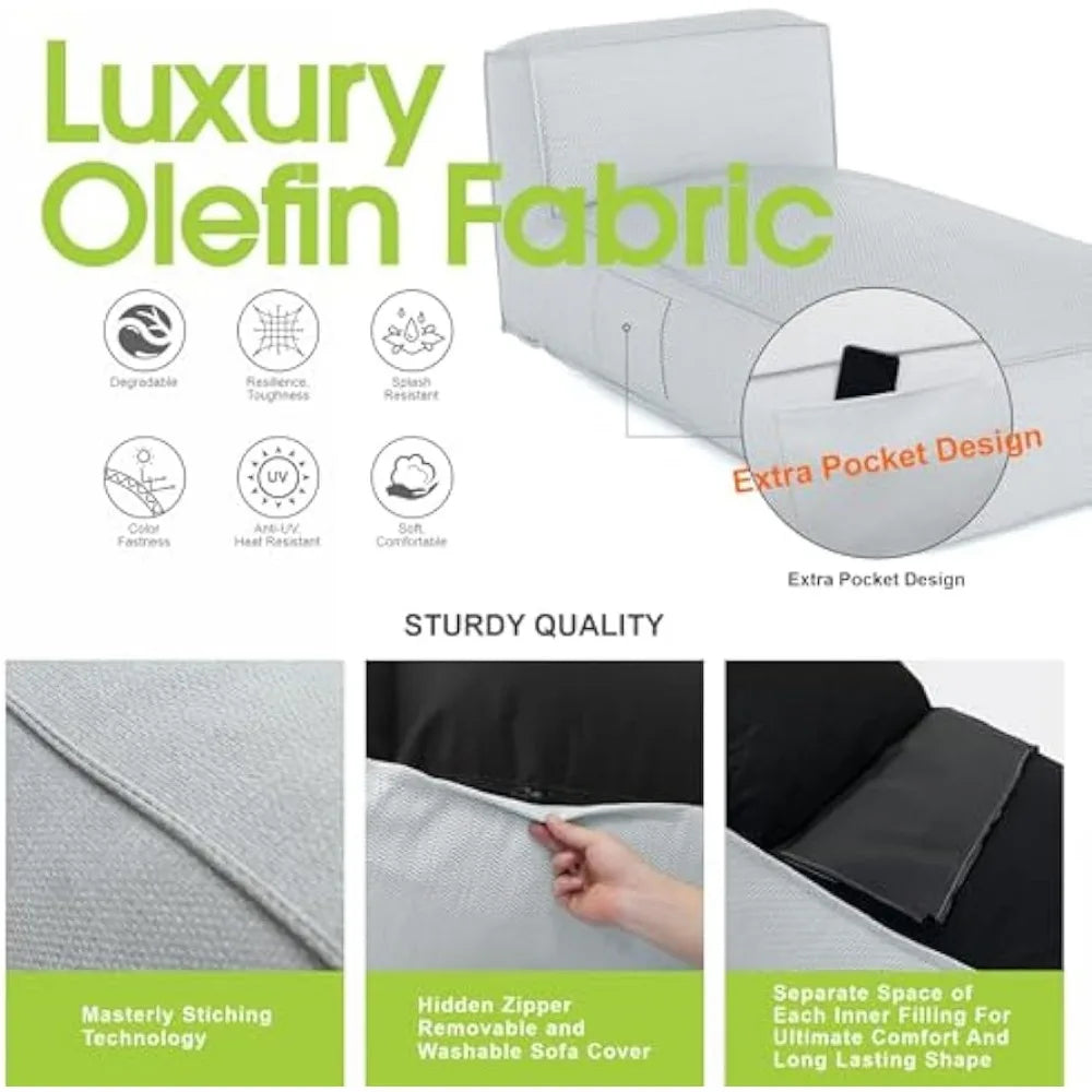 Patio Furniture Bean Bag 2 Person Reclining Chaise Lounge Chair - Outdoor Middle Chair, Sunbathing Recliners, Beach Lounge Sunbe