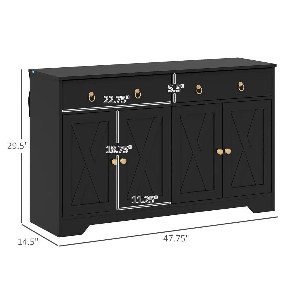 Sideboard Buffet With 2 Drawers And Barn Doors Farmhouse Kitchen Cabinet