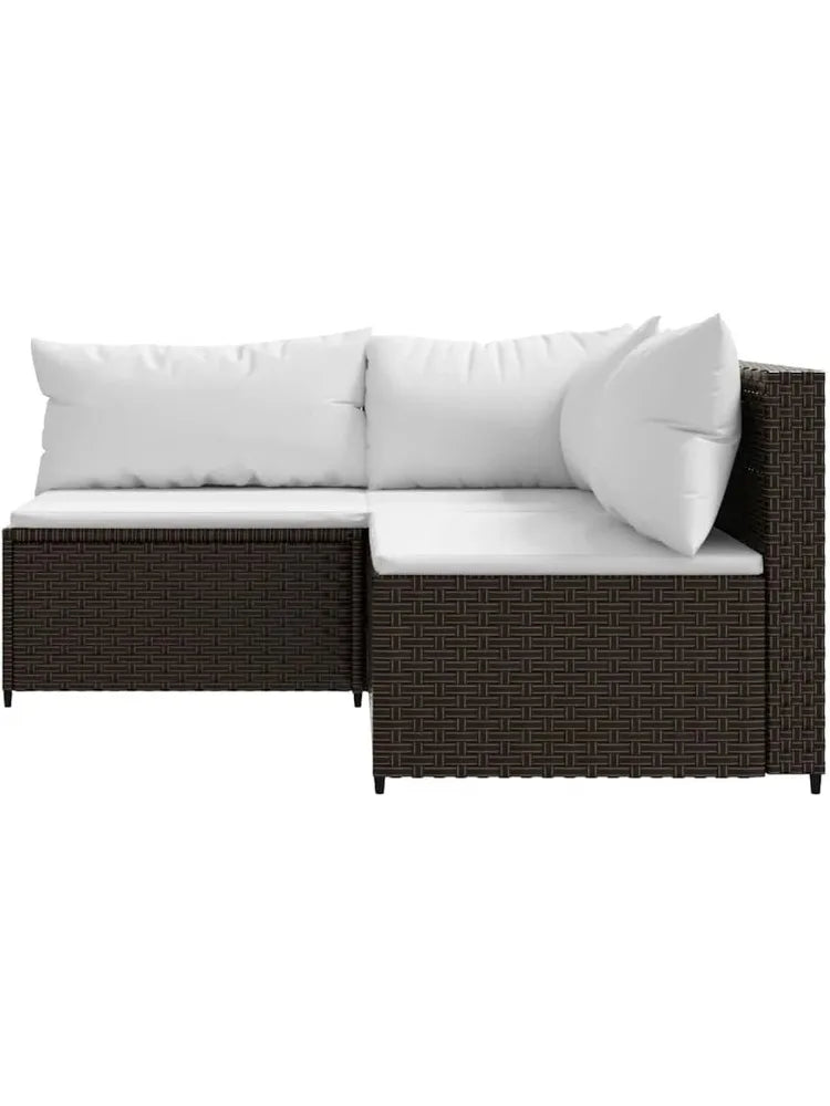 3 Piece Patio Lounge Set with Cushions Brown Poly Rattan Outdoor Sectional Outdoor Furniture for Lawn Deck