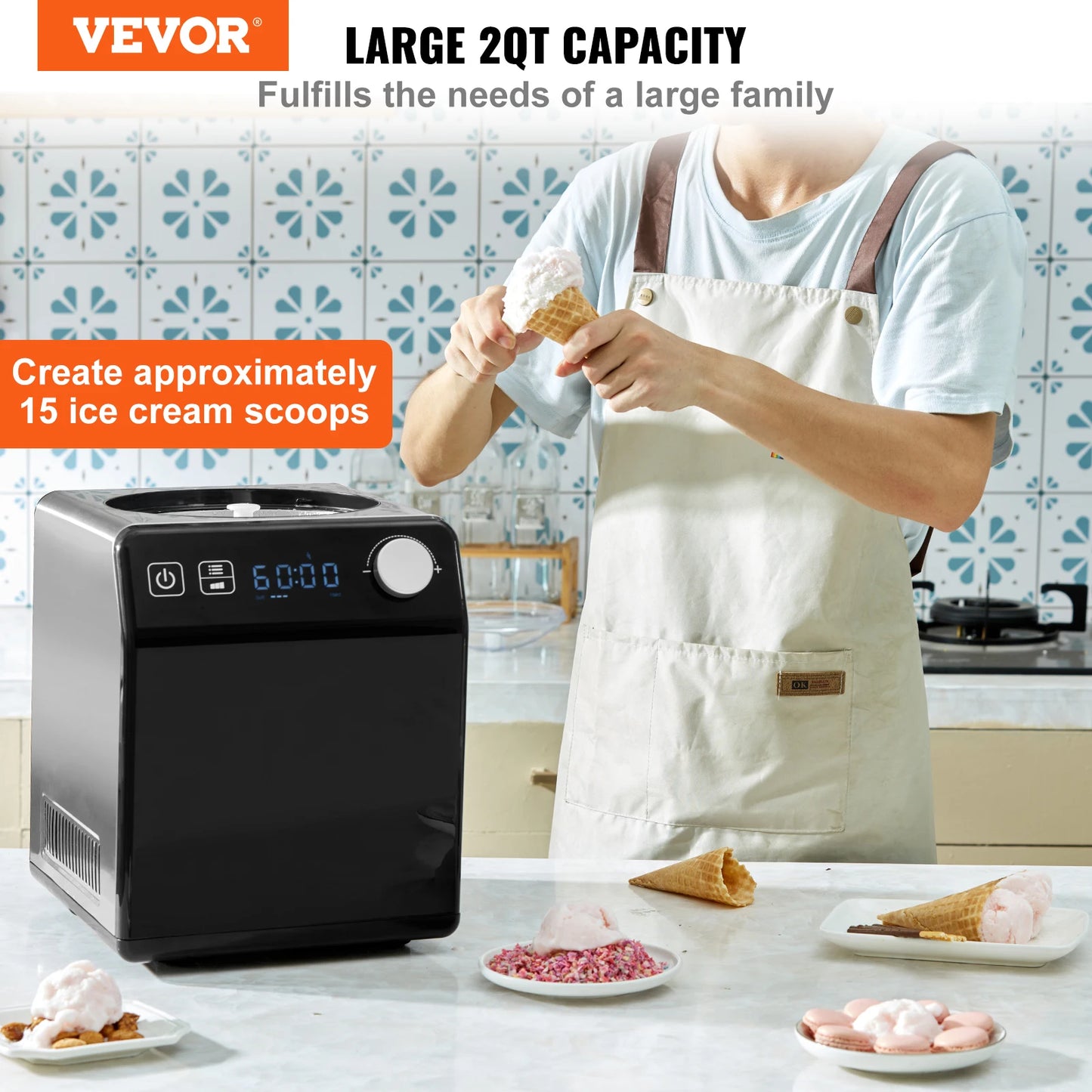 VEVOR Upright Automatic Ice Cream Maker With Built In Compressor
