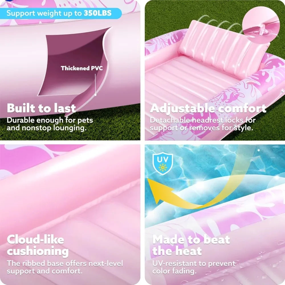 HOME.Inflatable Tanning Pool Lounger Float, 85" x 57" Extra Large Pool Floats Adult with Pillow