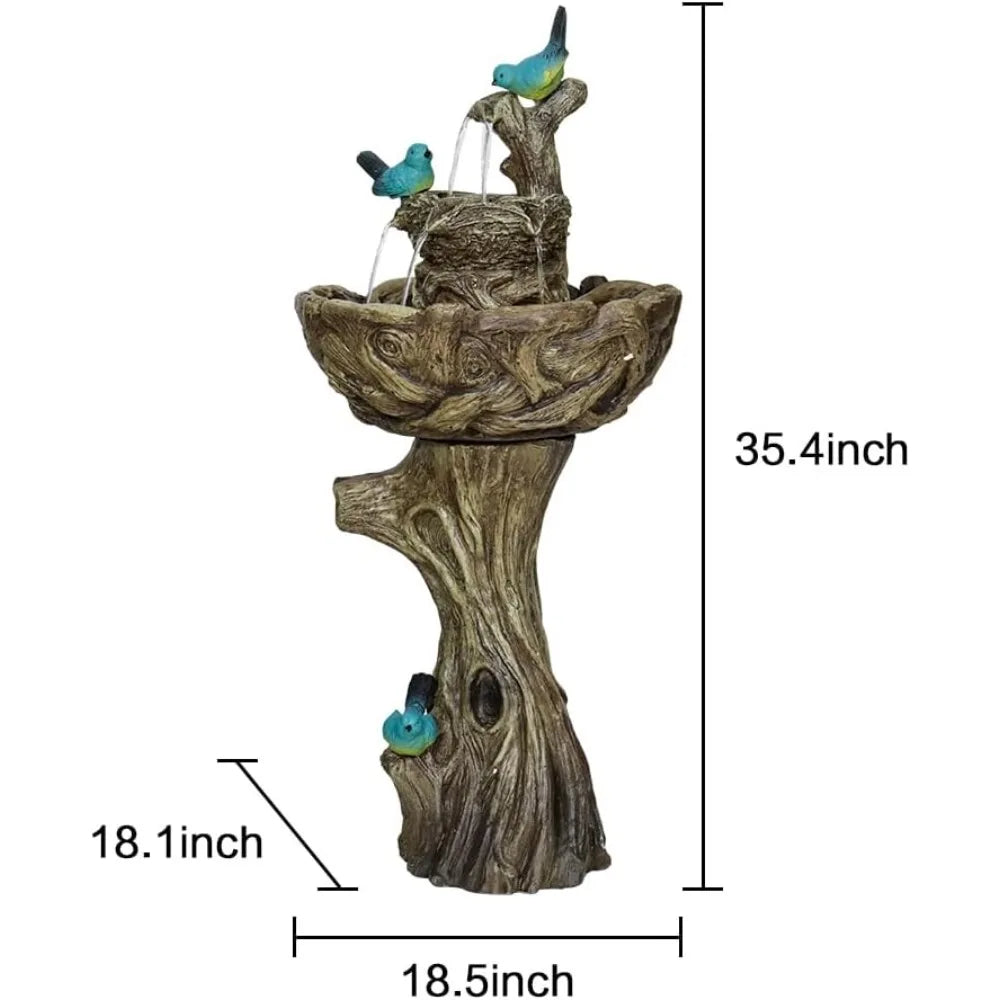 3 Tier Water Fountain for Outdoor - 35.4" H Freestanding Fountains with Bird Decor for Patio, Yard, Garden, Backyard, Deck - Tru