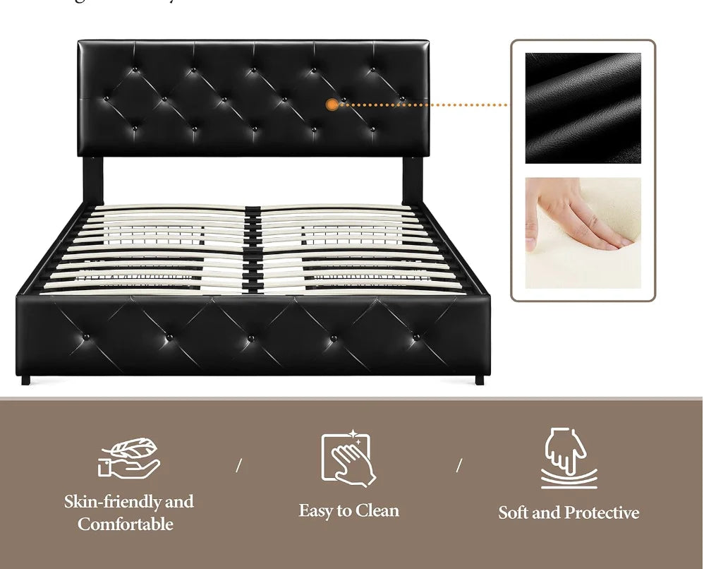 General Upholstered Bed Frame With 4 Storage Drawers