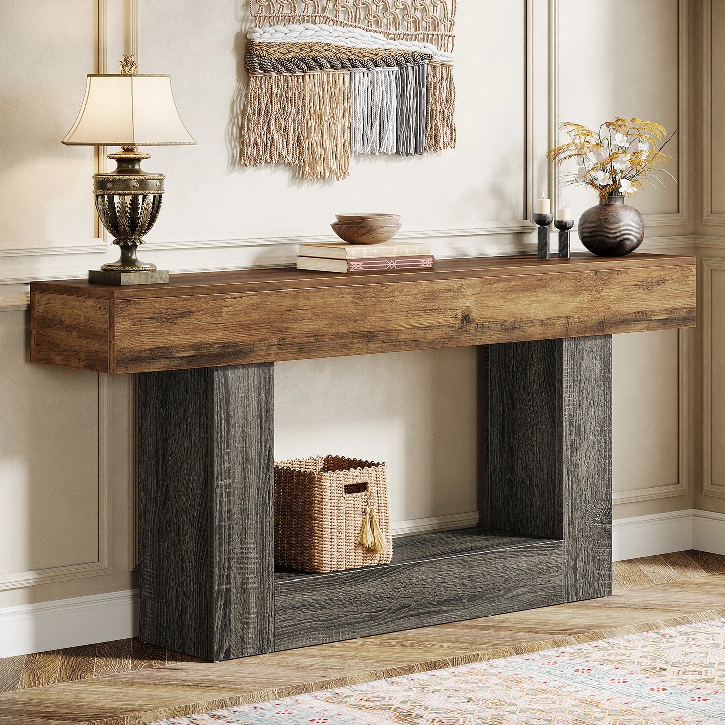 Tribesigns Farmhouse 2 Tier Console Table Entryway U Shaped Base