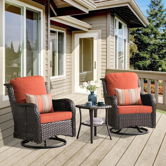 Outdoor Swivel Rocker Chair Set of 2,Wicker 3 Pieces All Weather Wicker Glider Rocker Set,Outdoor PE Rattan Swivel Rocking