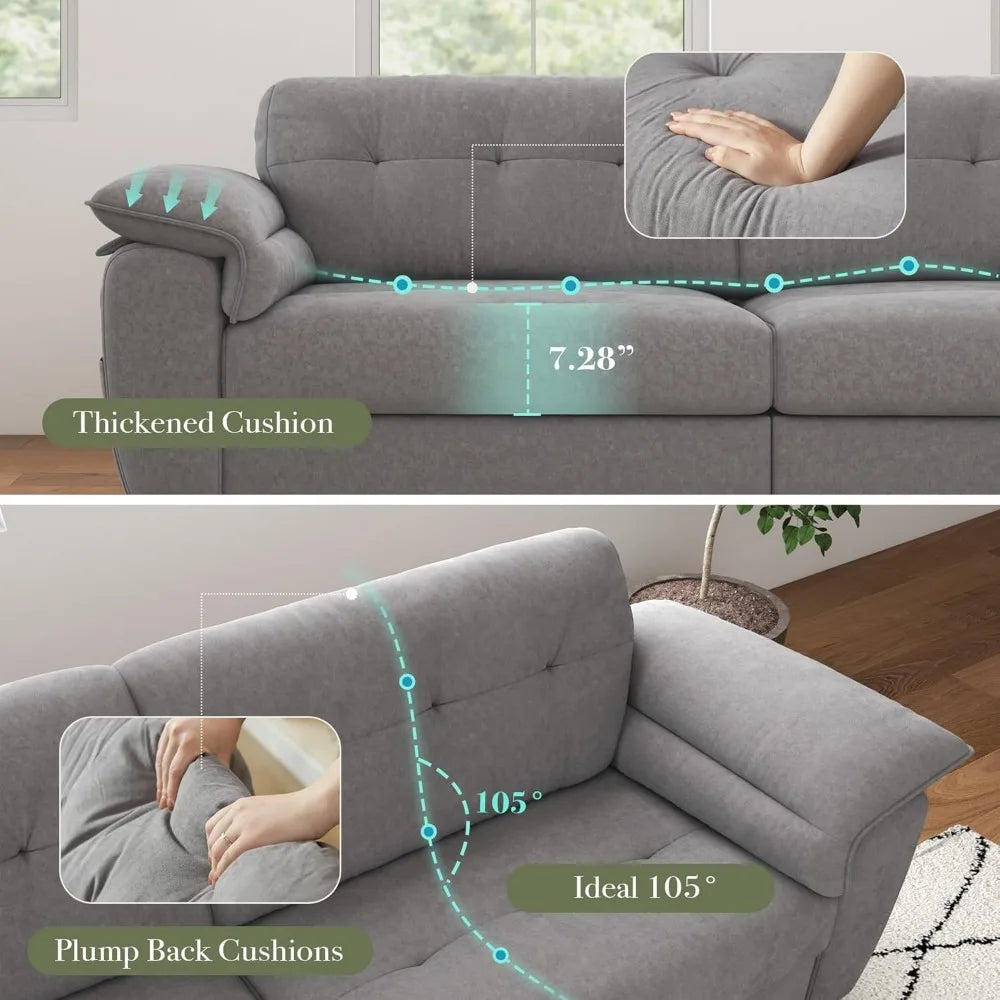 87" Modern Sofa, Comfy Sofa Couch w/Extra Deep Seats, 2/3 Seater Couches w/USB Charging Ports & Side Pockets