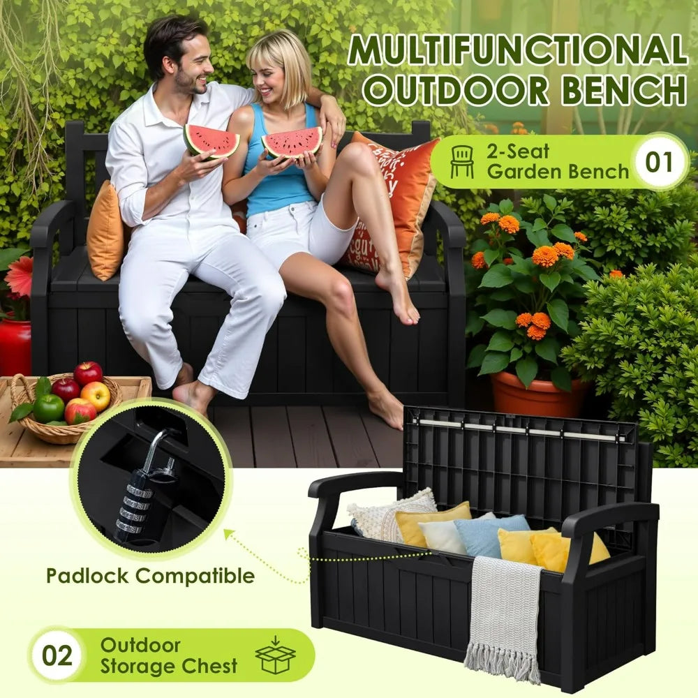 XMSJ Outdoor Resin Bench With Armrests Waterproof UV