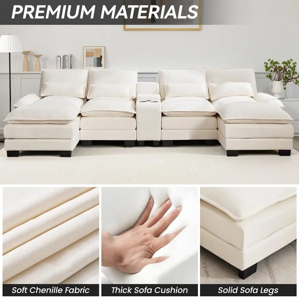 XMSJ U Shaped Cloud Modular Sectional Sofa With Chaise