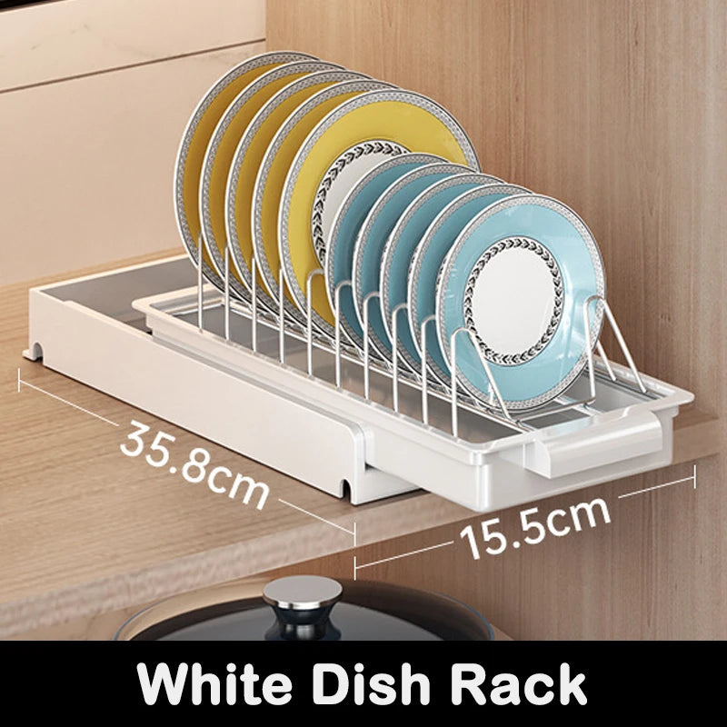 None Kitchen Pull Out Dish Rack With Drainboard Cabinet Organizer