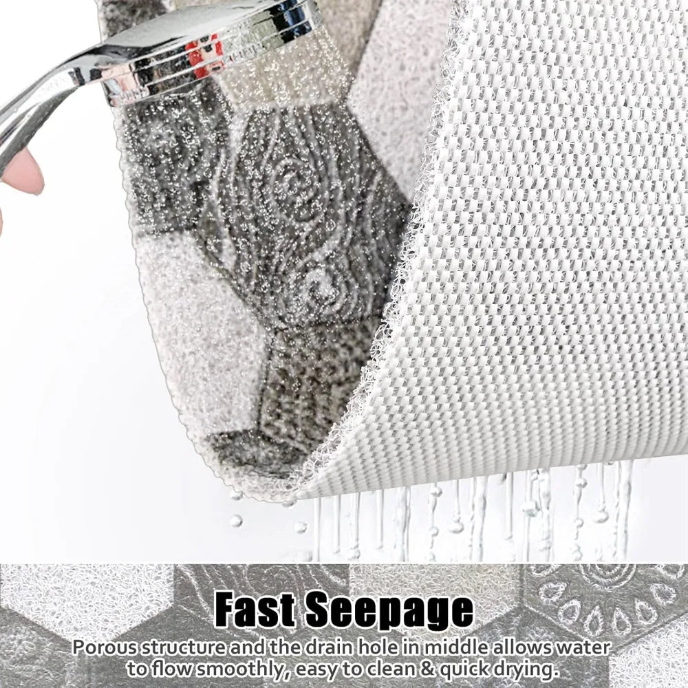 Square Shower Mat Non Slip: 31x31 Inch Extra Large Shower Floor Mat with Drain Hole in Middle - Soft PVC Loofah Bath Mat for Sho