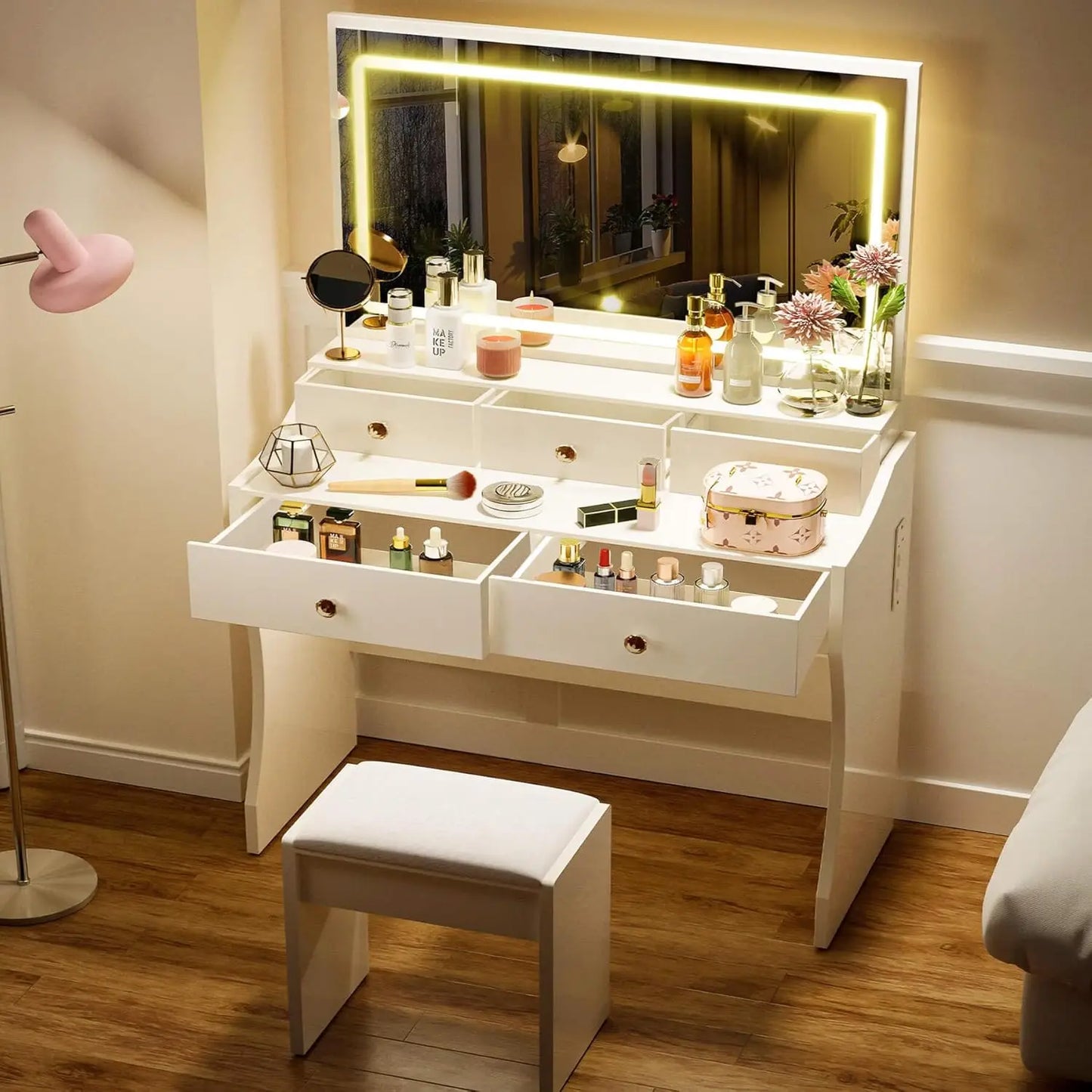 XMSJ Makeup Vanity Desk With Mirror And Lights