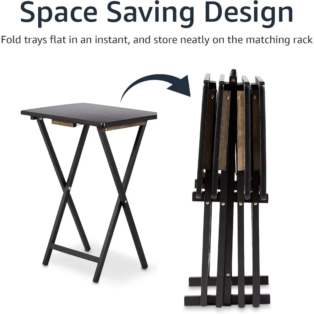 Portable Folding Tray Table Set With Storage Rack Unit