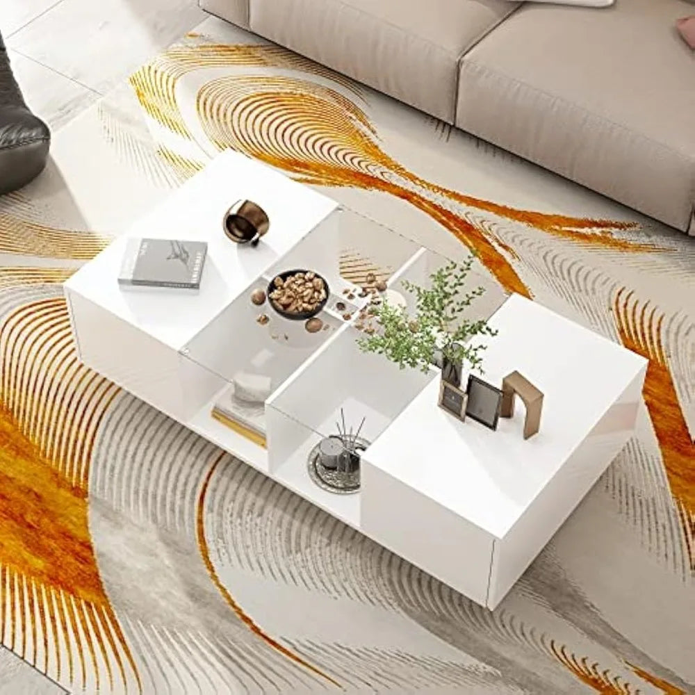 DAFIFY Modern LED Coffee Table With Drawers Glass Top