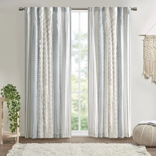 Cotton Printed Curtain Panel With Chenille Stripe Lining