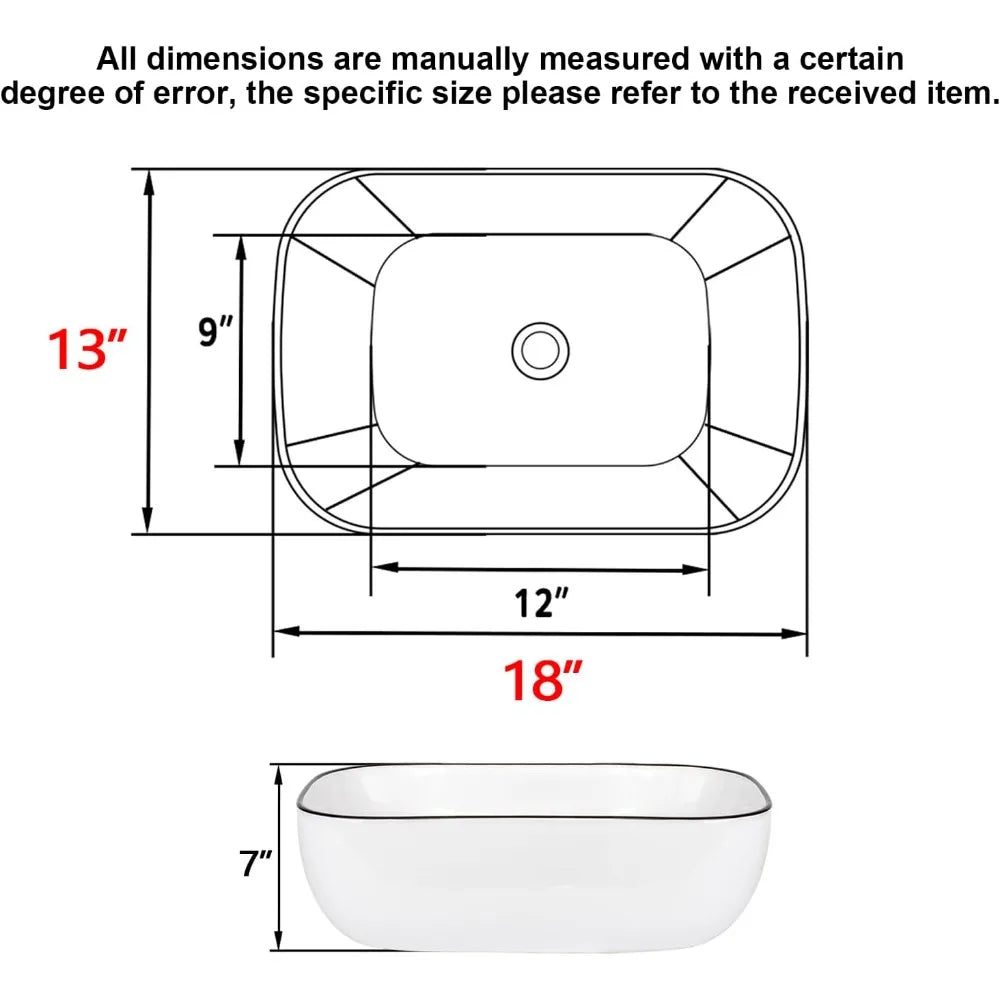 Bathroom Vessel Sink 18'' x 12.6'' Ceramic Porcelain Bathroom Sink Above Counter Basin Washing Bowl with Faucet Pop up Drain Com