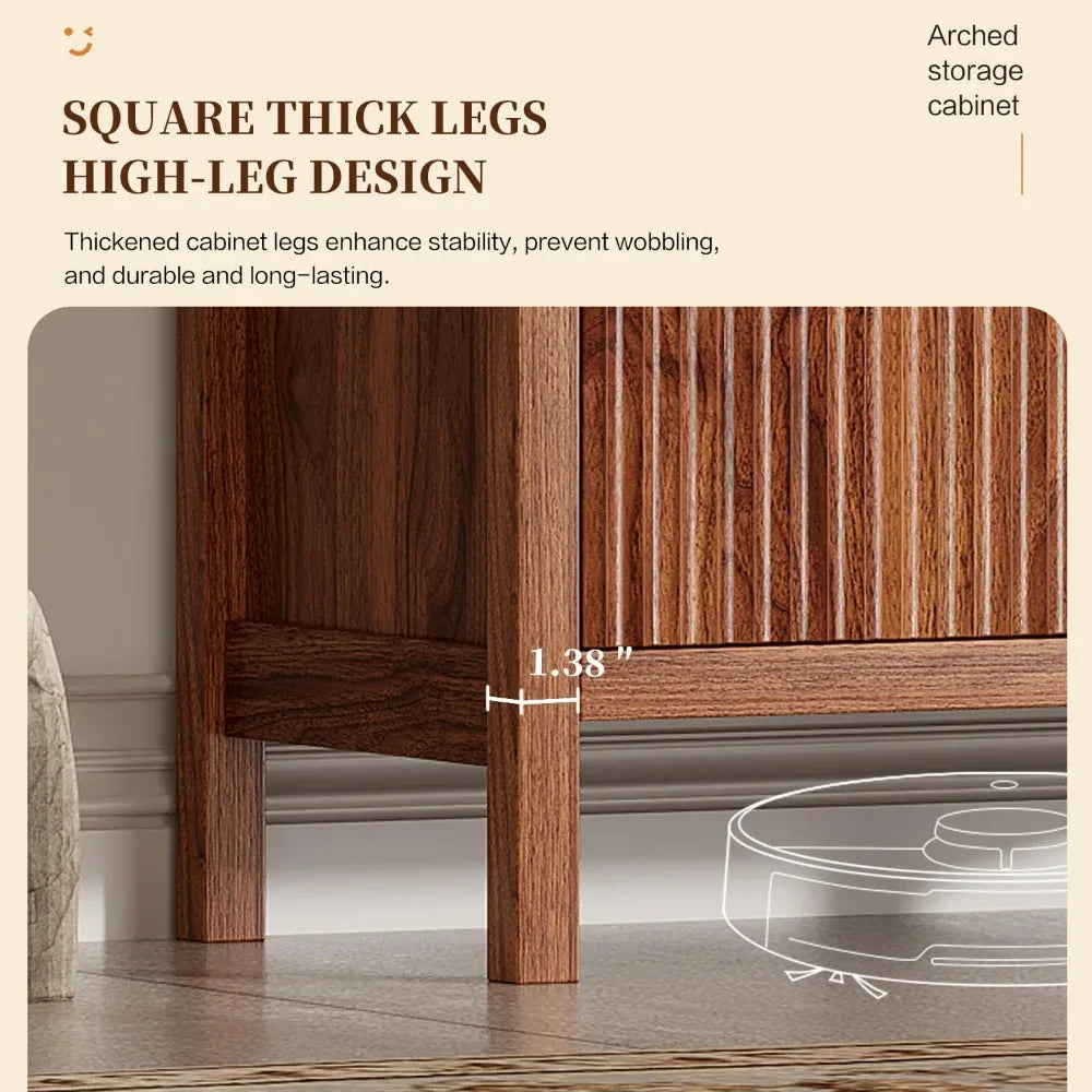 71" Tall Arched Kitchen Pantry,Modern Fluted Wood Storage Cabinet with Doors,Adjustable Shelves,Organizer, Versatile Cupboard fo