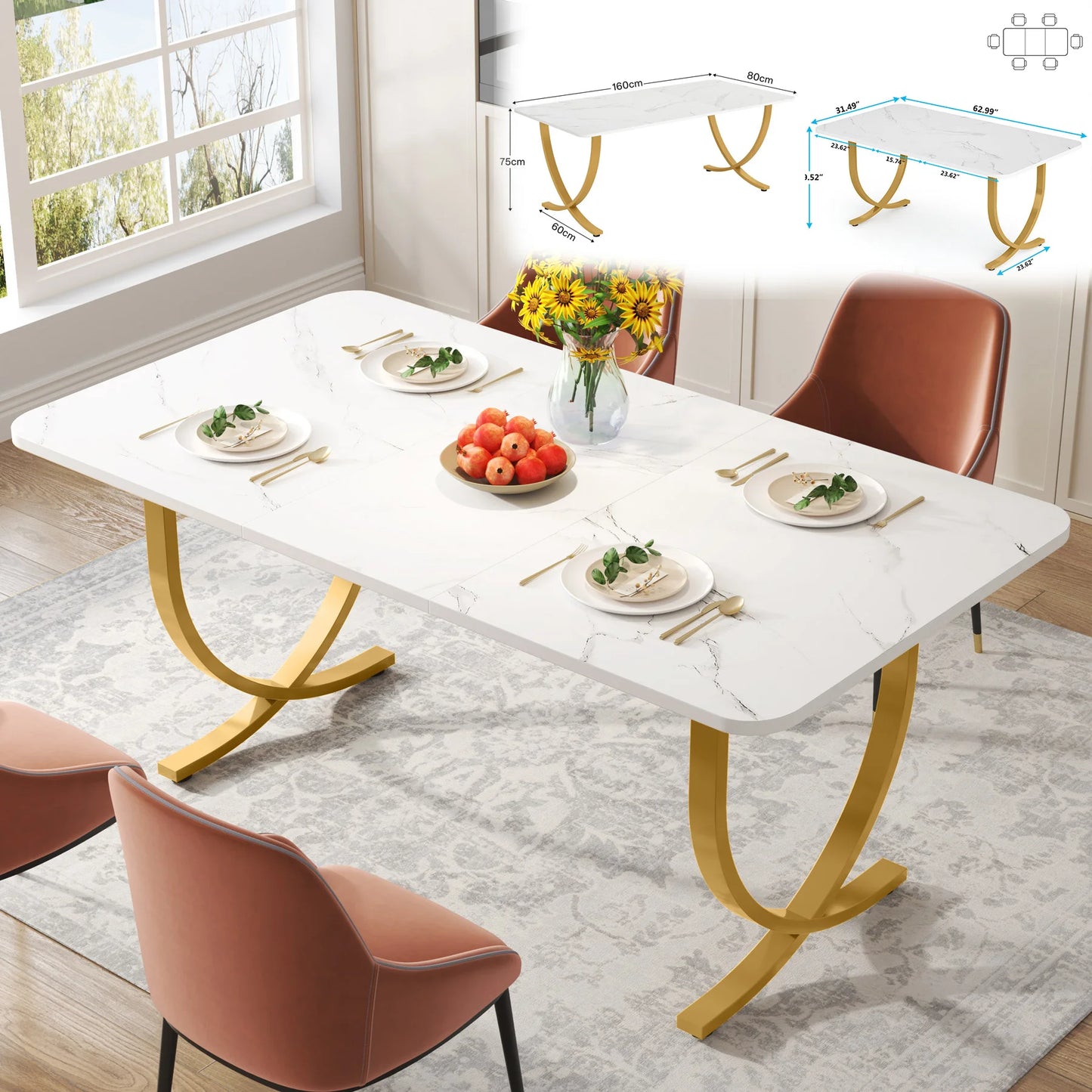 Tribesigns Dining Table For 4 To 6 Modern Faux Marble