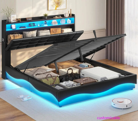 XMSJH Lift Storage Bed Frame With Type C Charging Station